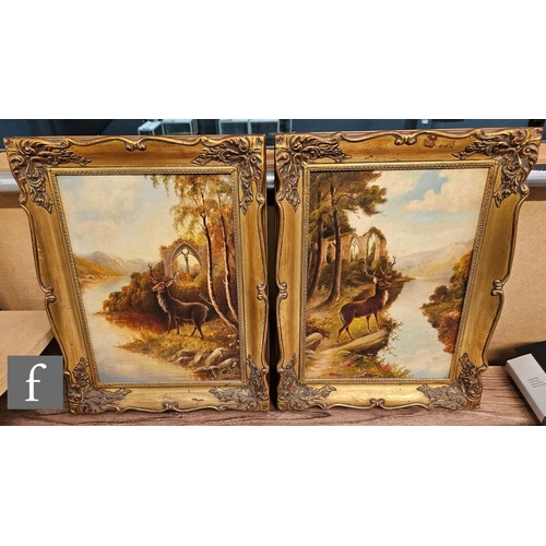 9091 - J.H.LEWIS (EARLY 20TH CENTURY) - A stag in a Highland landscape, oil on board, signed, framed, 36cm ... 