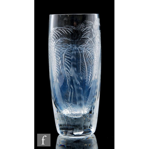 9097 - A later 20th Century Stourbridge clear crystal glass vase, later hand engraved by David Smith with a... 