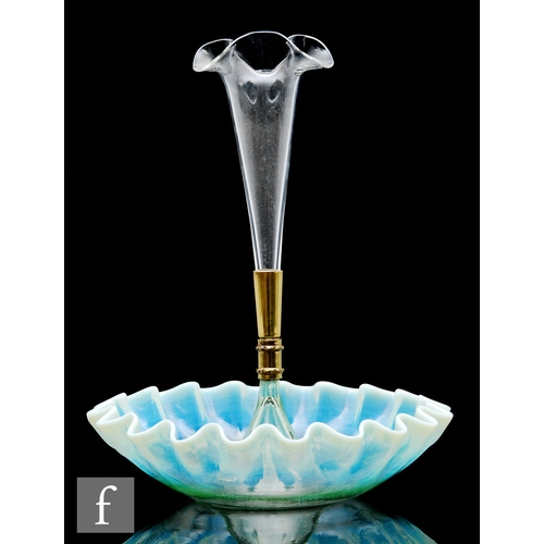 9099 - A late 19th Century Stourbridge table centre epergne, the wide frill rim bowl with a graduated opale... 