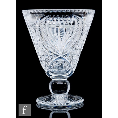 9101 - A large later 20th Century Royal Doulton Crystal glass vase of footed conical form, the body heavily... 