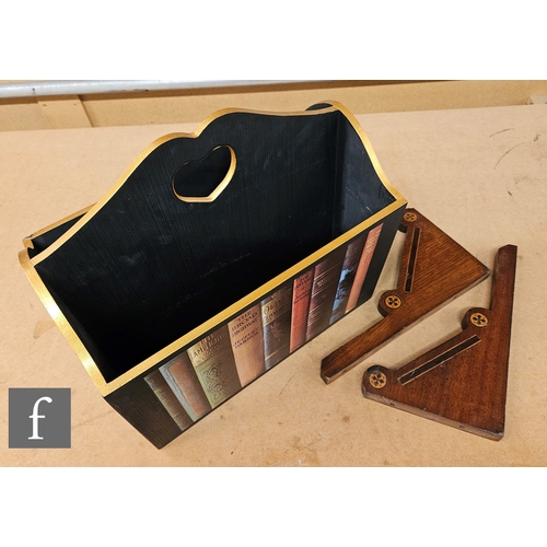 9080 - A modern wooden magazine rack with faux book front, a hardwood stand and two corner brackets.