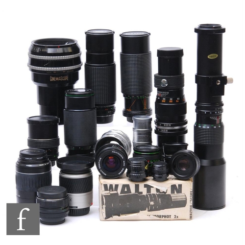 120 - A collection of assorted camera lenses, to include Prinz Galaxy 1:5.5 f=300mm, Carl Zeiss 63 2x Cine... 