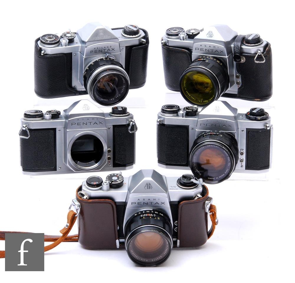 A collection of Pentax Asahi SLR cameras, to include S1a No