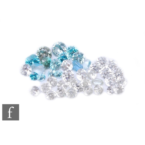 675 - Forty two assorted loose cut and polished white and blue zircon stones. (42)