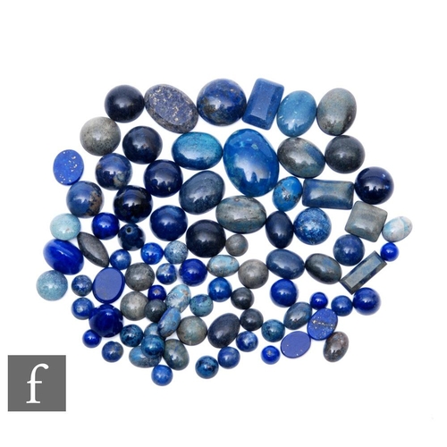 678 - A parcel lot of assorted loose cut and polished lapis lazuli to include cabochon and cone cut exampl... 