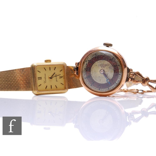 715 - A lady's 9ct Certina quartz wrist watch, batons to a rectangular champagne dial and integral bracele... 