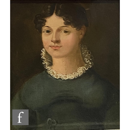 540 - ENGLISH SCHOOL (EARLY 19TH CENTURY) - 'Portrait of a young lady wearing a green dress with lace coll... 