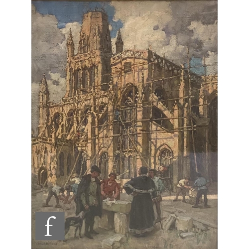 542 - TERRICK WILLIAMS (1860-1936) - 'The Rebuilding of St. Mary Redcliffe by William Canynges in 1452', o... 