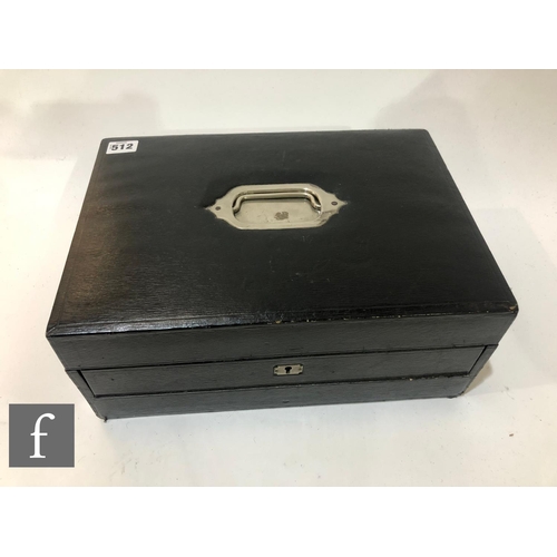 512 - A Victorian black leather writing box, lift out slope and fitted interior, width 36cm.