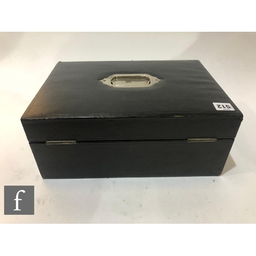 512 - A Victorian black leather writing box, lift out slope and fitted interior, width 36cm.