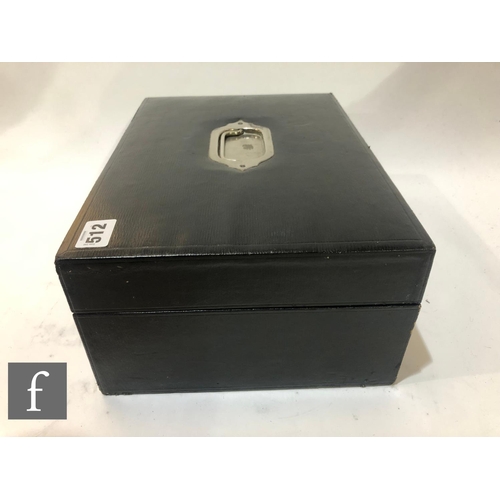 512 - A Victorian black leather writing box, lift out slope and fitted interior, width 36cm.