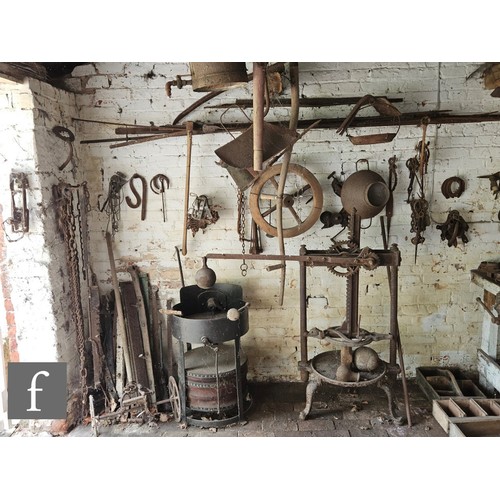 1115 - The contents of an entire working Victorian forge to include a large pair of hand operated studded l... 