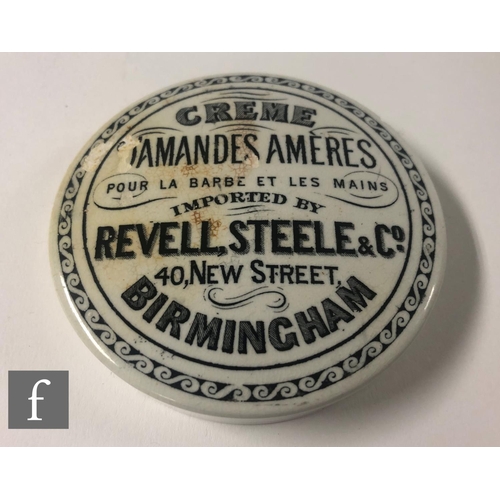 451 - A green transfer pictorial printed pot lid for Almond shaving cream, a Keddies pictorial bloater pas... 