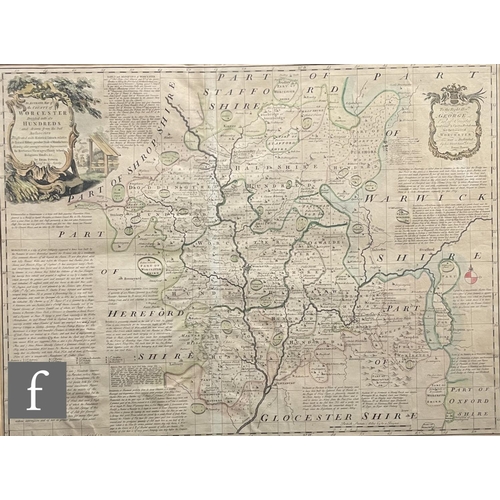 452 - EMMANUEL BOWEN - 'Worcester divided into its Hundreds', hand coloured engraving, published 1756, fra... 