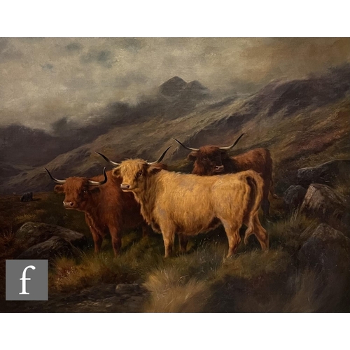 454 - J. HENRY (LATE 19TH CENTURY) - Highland cattle, oil on canvas, signed, framed, 71cm x 92, frame size... 