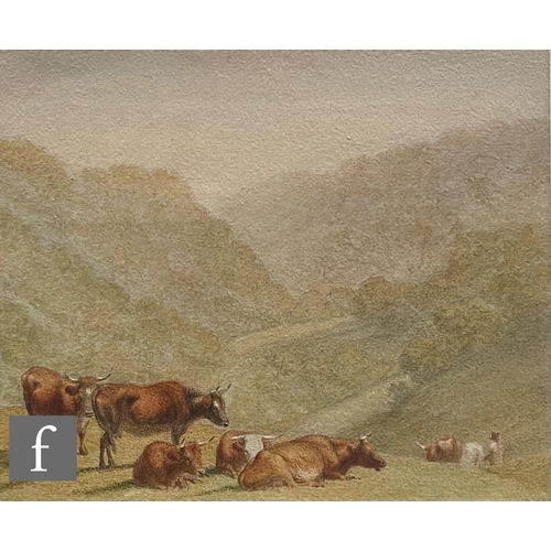 455 - ROBERT HILLS, OWS (1769-1844) - Cattle on a hillside, watercolour, signed indistinctly, framed, 16cm... 