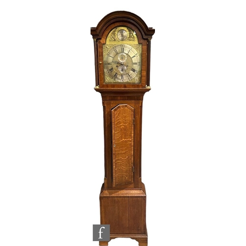 382 - A late 18th Century oak and mahogany cross-banded longcase clock with an eight-day movement, the 12 ... 