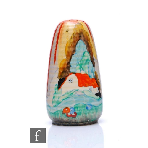 114 - Clarice Cliff - Forest Glen - A Lynton shape sugar sifter circa 1936, hand painted with a stylised t... 