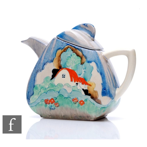 119 - Clarice Cliff - Newlyn - A Trieste shape teapot circa 1936, hand painted with a stylised tree and co... 