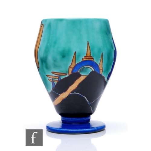 122 - Clarice Cliff - Inspiration Caprice - A shape 363 Goblet vase circa 1930, hand painted with a stylis... 