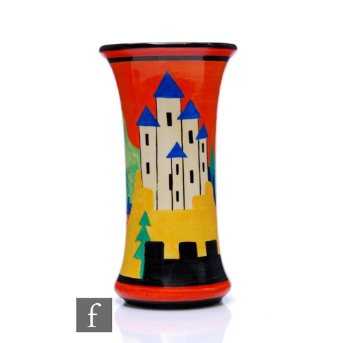 124 - Clarice Cliff - Applique Lucerne (Orange) - A shape 205 vase circa 1930, hand painted with a stylise... 