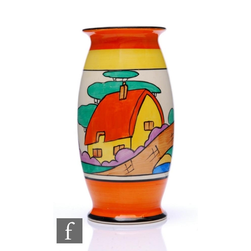 125 - Clarice Cliff - Orange Roof Cottage - A large shape 265 vase circa 1932, hand painted with a stylise... 