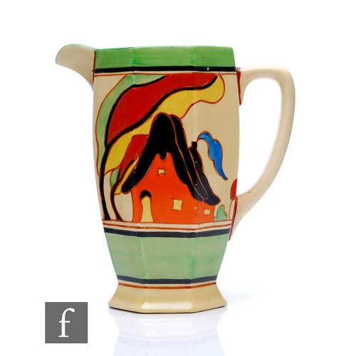 128 - Clarice Cliff - Orange House - A large Athens shape jug circa 1931, hand painted with a double image... 