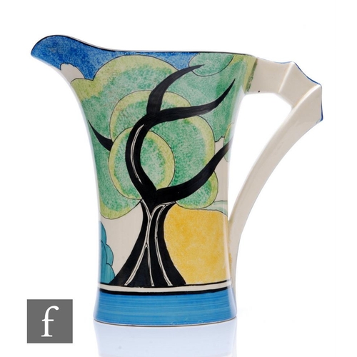 129 - Clarice Cliff - May Avenue - A large Daffodil shape jug circa 1933, hand painted with a scene of a l... 