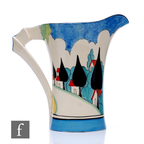 129 - Clarice Cliff - May Avenue - A large Daffodil shape jug circa 1933, hand painted with a scene of a l... 