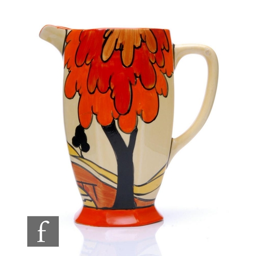 130 - Clarice Cliff - House & Bridge - An Athens shape jug circa 1932, hand painted with a stylised tr... 