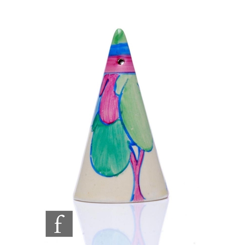 133 - Clarice Cliff - Pastel Autumn - A conical shape salt pot circa 1931, hand painted with a stylised tr... 