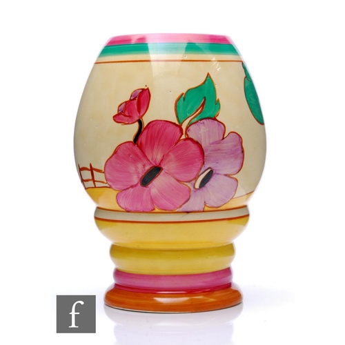 162 - Clarice Cliff - Red Roofs (pink variant) - A shape 362 vase circa 1931, hand painted with a stylised... 