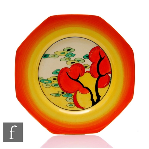 164 - Clarice Cliff - Orange Erin - An Octagonal plate circa 1933, hand painted to the central well with a... 