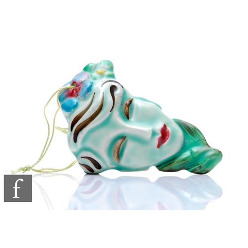 366 - Clarice Cliff - Sadie - A facemask pendant modelled as a fashionable lady in forward facing pose wit... 