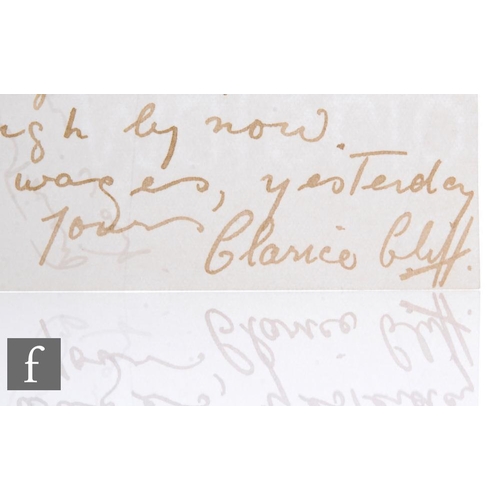 367 - Clarice Cliff - Rene Dale - An original hand written letter from Clarice Cliff to Rene Dale on A.J. ... 