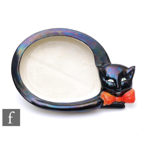 374 - Clarice Cliff - Black Cat - A children's nursery bowl modelled as a seated cat painted in black wear... 