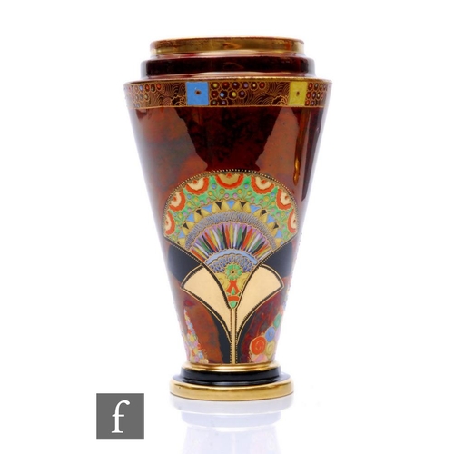 484 - Violet Elmer - Carlton Ware - A small shape 777 vase circa 1932, decorated in the Egyptian Fan desig... 