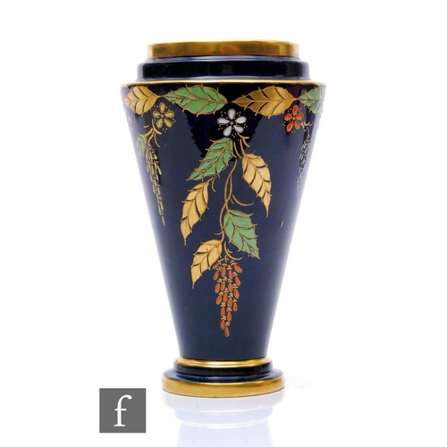 486 - Carlton Ware - A small shape 777 Art Deco vase decorated in the Leaf & Catkin pattern with on gl... 