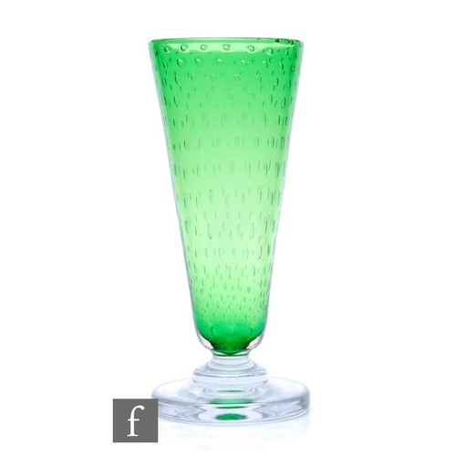 495 - Keith Murray – Stevens & Williams – A 1930s Art Deco glass vase with a circular clear crystal fo... 