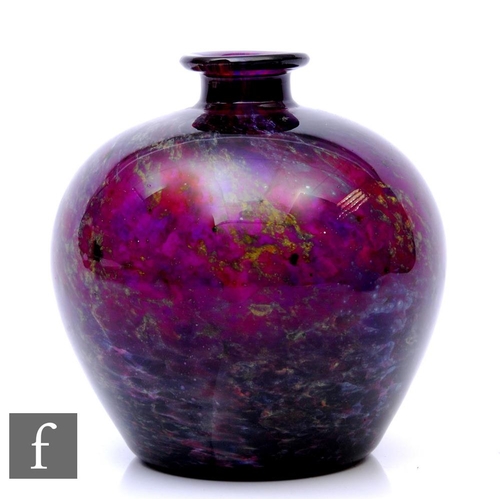 497 - Webb & Corbett - A 1930s Flambe Agate ware glass vase of spherical form with a shallow collar ne... 