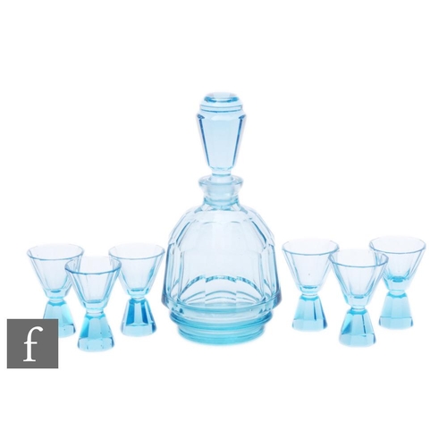 499 - Moser - A 1930s Art Deco liqueur set, the decanter of shouldered faceted form with a flared facet st... 