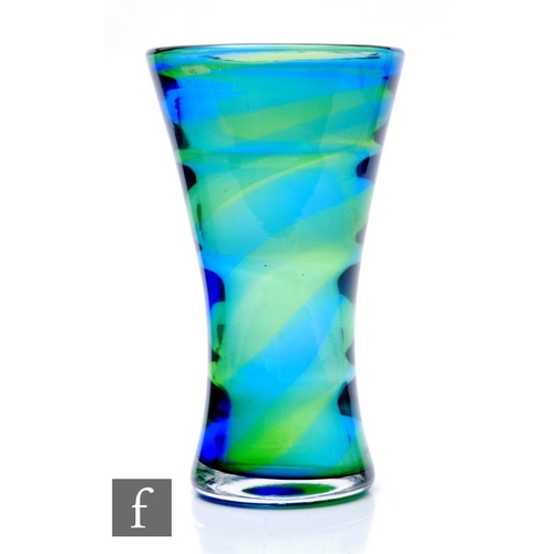 501 - Stevens & Williams - A 1930s Rainbow glass vase, of waisted form with internal optical ribbing a... 