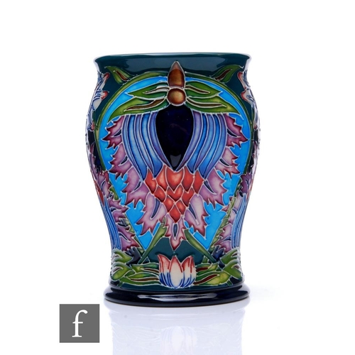 76 - Shirley Hayes - Moorcroft Pottery - A small vase of shouldered form with everted rim, shape 403/5, d... 