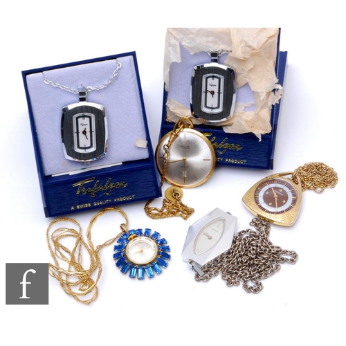 848 - Various - Five assorted 1970s watches, each a pendant on a chain to include two Trafalgar cased exam... 