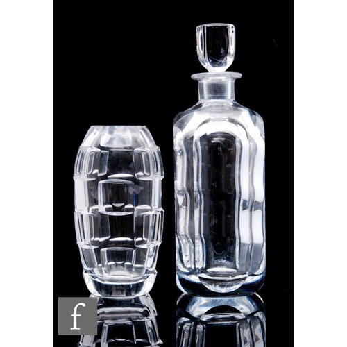 896 - Sven Palmqvist - Orrefors - A clear crystal decanter circa 1960, of cylindrical form with slice cut ... 