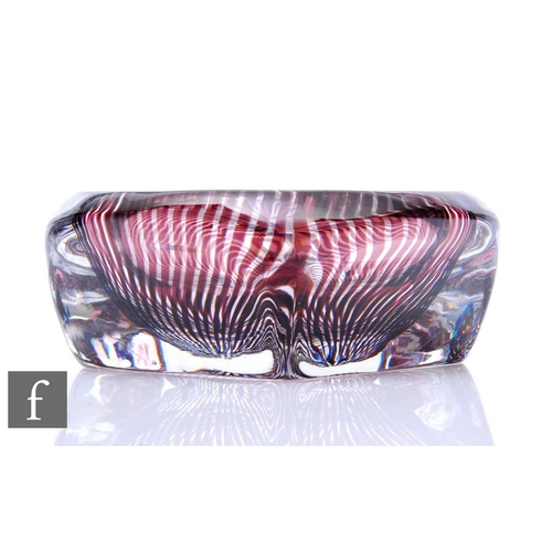 908 - Edvard Hald - Orrefors - A post war Graal glass dish of rounded square section with heavy crystal wa... 