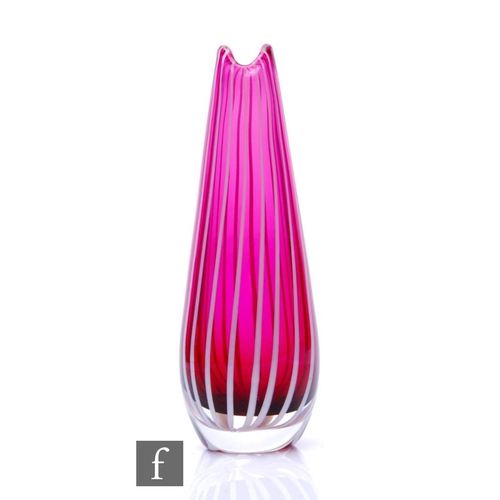 910 - Unknown - Possibly Swedish -  A post war crystal glass vase of tapered sleeve form with hot worked u... 