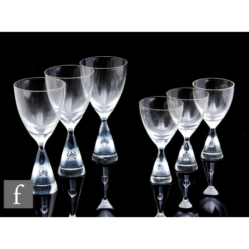 915 - Bent Severin - Holmegaard - A set of three clear crystal Princess drinking glasses, the round funnel... 