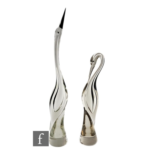 927 - Cenedese - A pair of later 20th Century Italian Murano sculptural birds modelled as stylised herons,... 