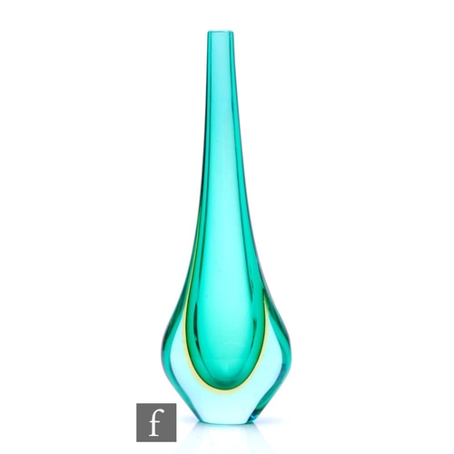 935 - Galliano Ferro - A mid 20th Century Italian Murano Sommerso glass vase of slender compressed sleeve ... 